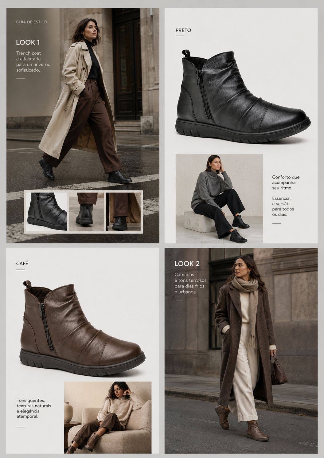 Guia de estilo: Look 1 trench coat e alfaiataria com Bota Preta e Café
